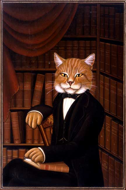 intelligent cat library smug Stock Image