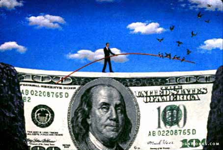 Tightrope finance balance money Stock Image