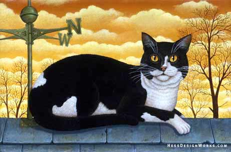 roof cat kitten feline painting stock art
