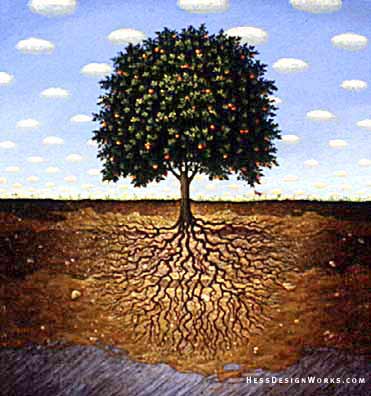 Tree land roots sky stock illustration