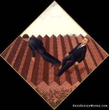 Up or Down stairs men illusion stock illustration